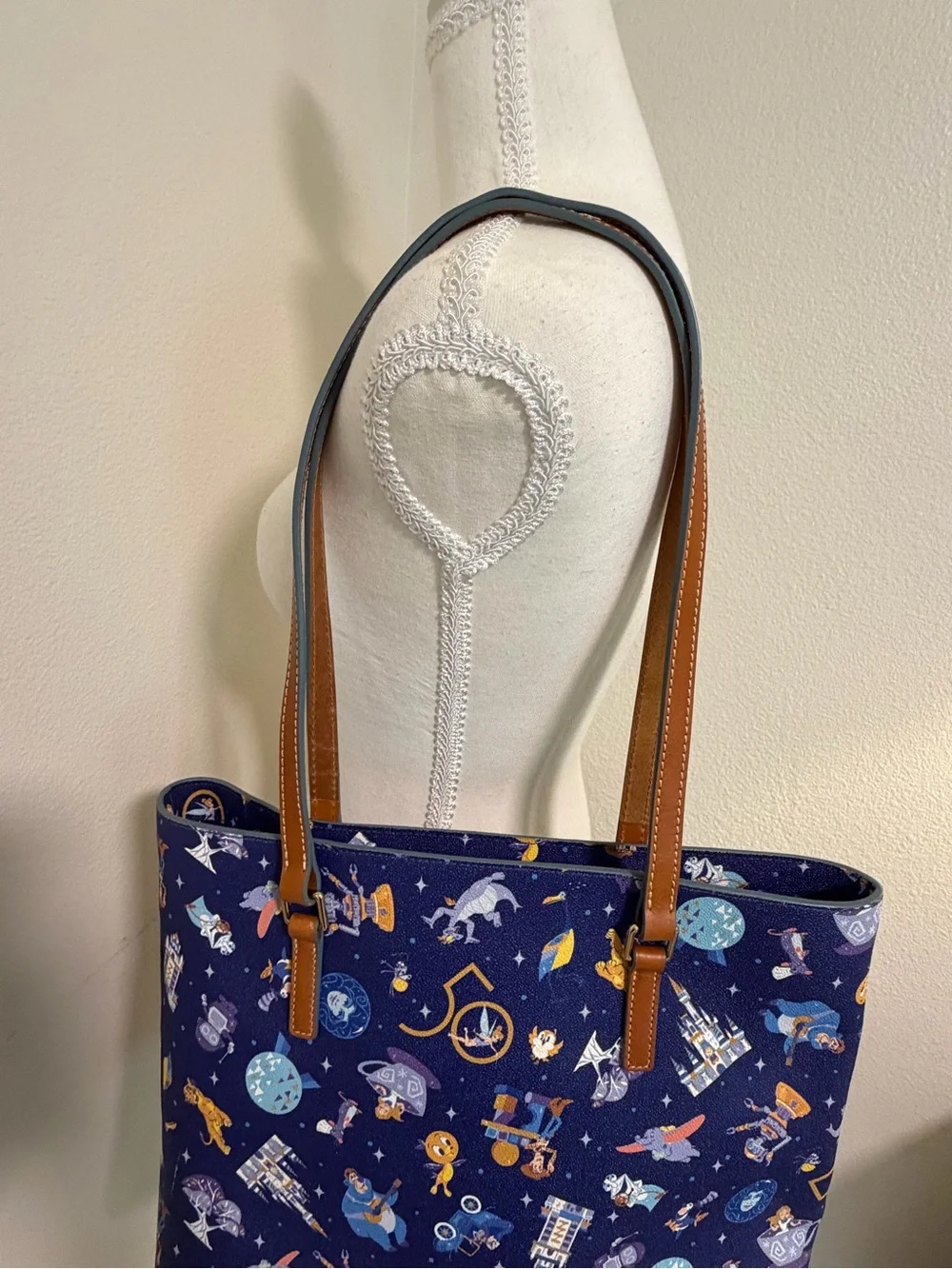 Dooney & Bourke Navy Blue 💙 Disney 50th Anniversary Tote Tan Trim Alice Dumbo